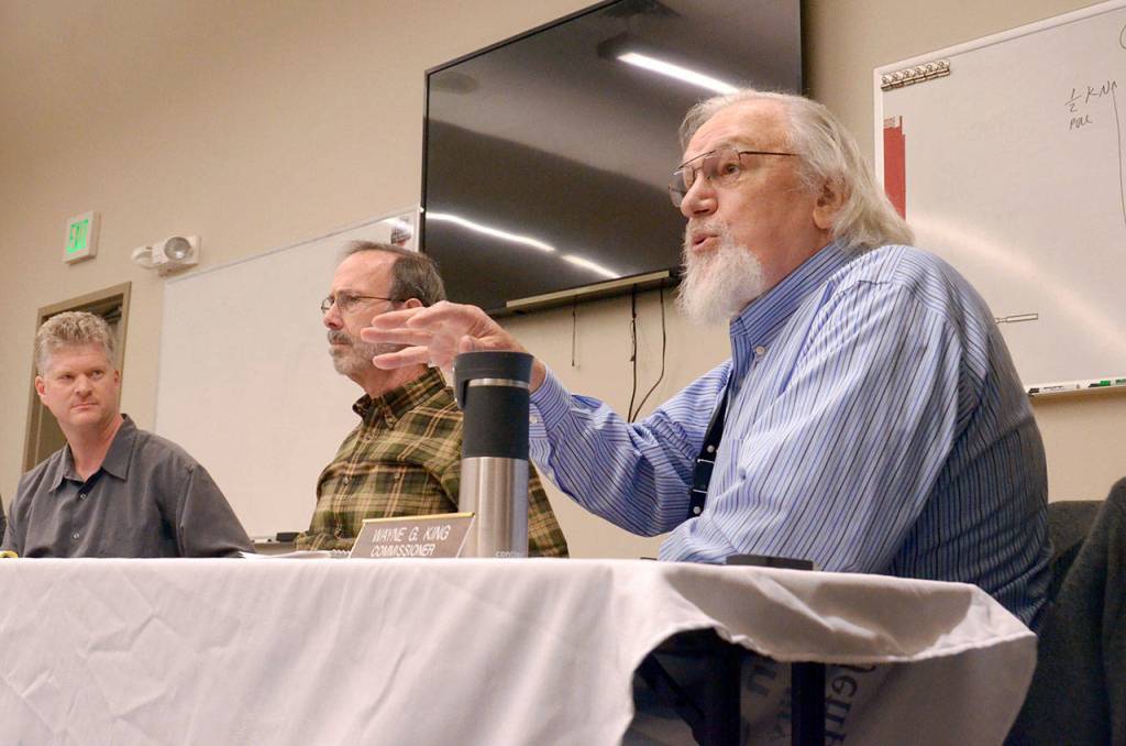 Jefferson County PUD Commissioner Wayne King comments on the roughly three hours of public comment heard at Monday&rsquo;s PUD meeting on smart meters. (Cydney McFarland/Peninsula Daily News)