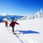 Celia Thompson of Port Angeles leads a group of cross-country skiers at Hurricane Ridge on Dec. 4, 2016. (Jesse Major/Peninsula Daily News)