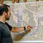 Ben Sanford, founder and director of Tribal Edge, shows where he hoped the Jamestown S&rsquo;Klallam Tribe would build its new road. (Jesse Major/Peninsula Daily News)
