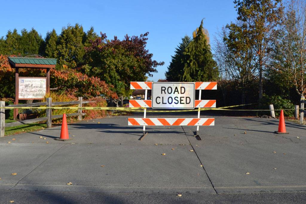 Within Carrie Blake Park, the stretch of road between the playgrounds was closed Oct. 30 to vehicle traffic for safety concerns. (Matthew Nash/Olympic Peninsula News Group)