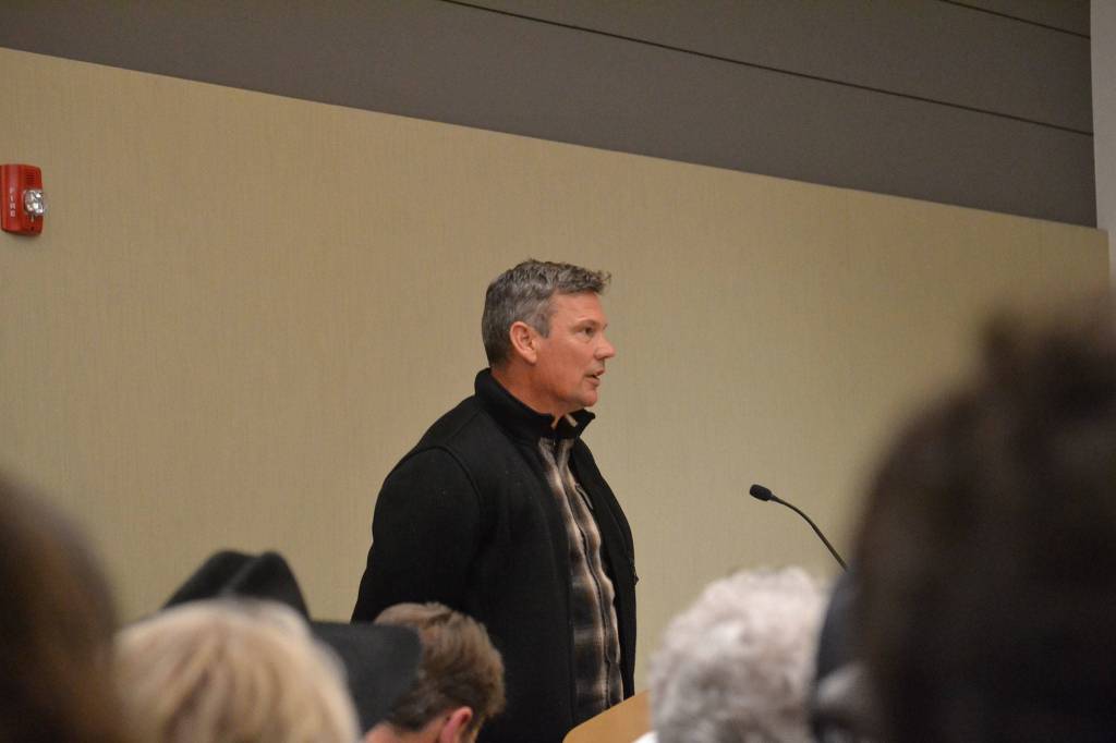 Jeff Cole, owner of Willow Creek Manor, speaks to the Sequim City Council on Monday about his development and that developing Broadmoor Street to West Sequim Bay Road would cost him upward of $1 million and divide his farm in half. (Matthew Nash/Olympic Peninsula News Group)