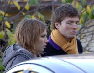 This 2007 file photo shows Amanda Knox and her then-boyfriend Raffaele Sollecito outside the rented house where 21-year-old British student Meredith Kercher was found dead. The Associated Press