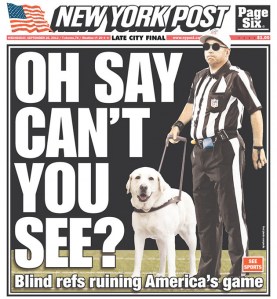 Has mocking replacement refs supplanted the NFL as America's favorite pastime?  This Page 1 of the New York Post on Wednesday shows the creative use of Adobe Photoshop. The Associated Press