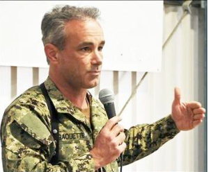 Rear Adm. Charles Gaouette addresses sailors on Nov. 7