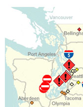 Road-closed designations show where U.S. 101 is closed roughly between Brinnon and Potlatch. Department of Transportation