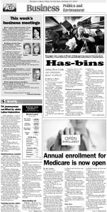 Peninsula Daily News's business-environment-politics section from Sunday (Oct. 27). (Click on photo to enlarge)