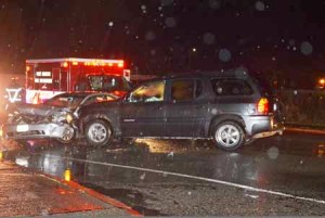 The GMC Envoy crossed the centerline and struck the Honda Civic