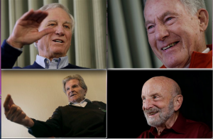 Surviving members of the first American expedition team to reach the top of Mt. Everest are interviewed.  From left