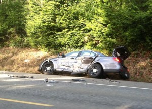 One of the sheriff's cars involved in Sunday's collision. Brian Lewis