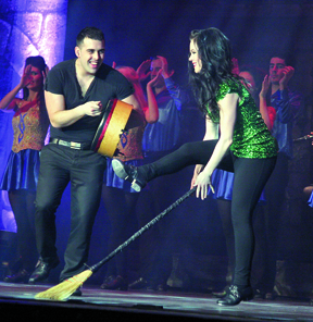 Christopher Anglim and Emma O'Sullivan do some drumming and dancing with a broom in "Rhythm of the Dance."