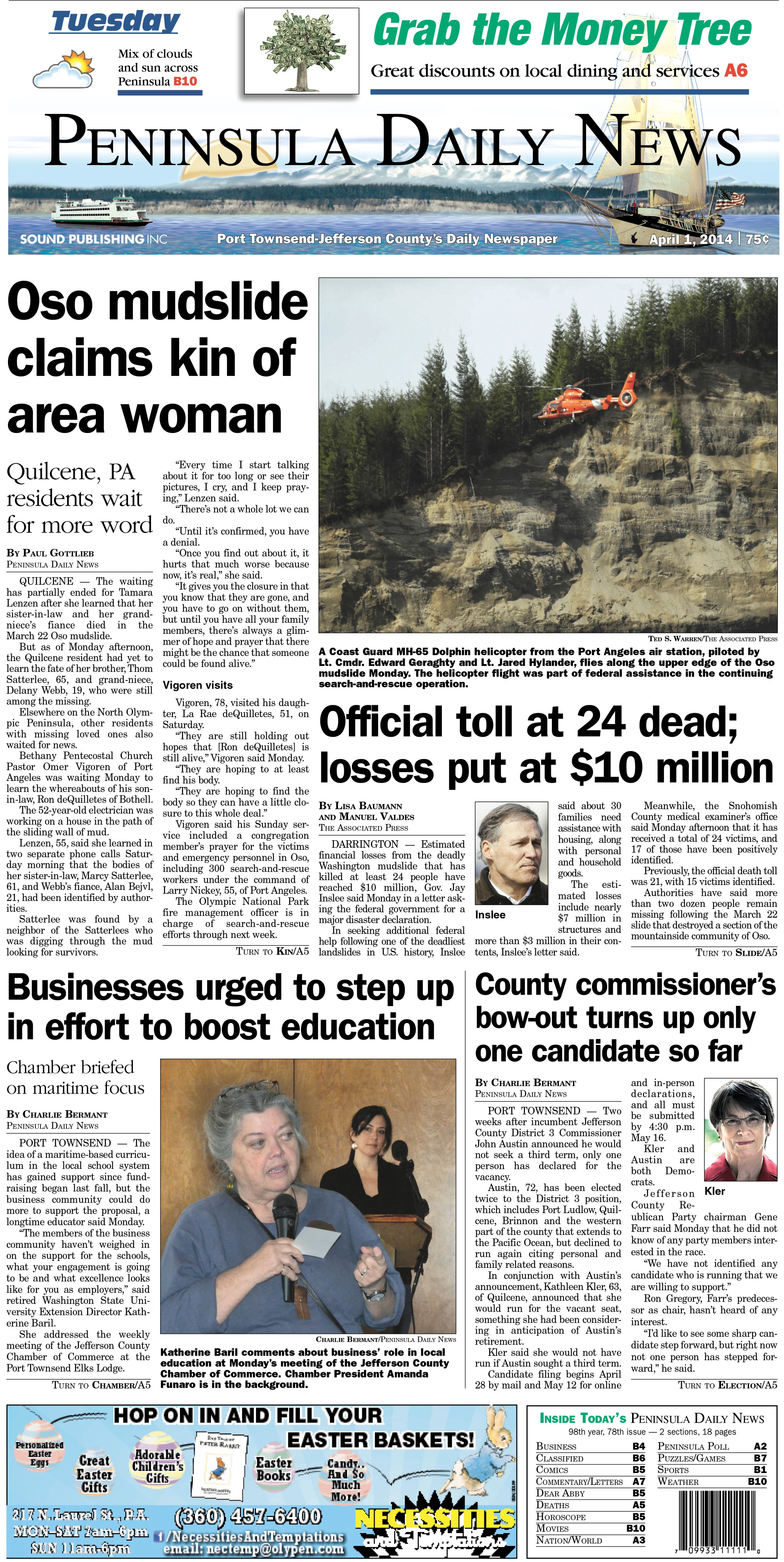 Today's PDN front page for our Port Townsend/Jefferson County readers.