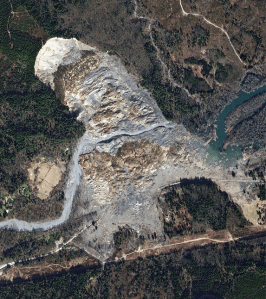 This satellite image provided by Skybox Imaging and captured by SkySat-1 on Tuesday (April 1) at 12:19 p.m. PDT shows the area of the mudslide in Oso. The Associated Press/Skybox Imaging