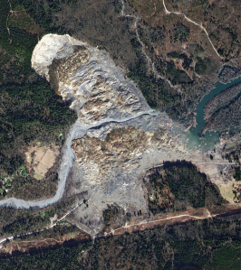 This satellite image provided by Skybox Imaging and captured by SkySat-1 on Tuesday (April 1) at 12:19 p.m. PDT shows the area of the mudslide in Oso. The Associated Press/Skybox Imaging