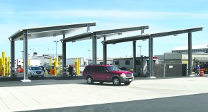 Cars exit the MV Coho on Wednesday from the new concrete dock the Black Ball Ferry Line constructed in Port Angeles. A grand opening will take place later this month. Keith Thorpe/Peninsula Daily News