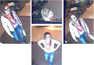 Security camera images show a woman police in Port Townsend hope to talk to regarding an alleged attempt to cash a check written to a missing woman.