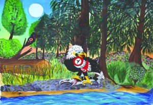 Acrylics by Linda Wiechman are part of the Lower Elwha Klallam art show opening today at the Elwha Klallam Heritage Center in Port Angeles.