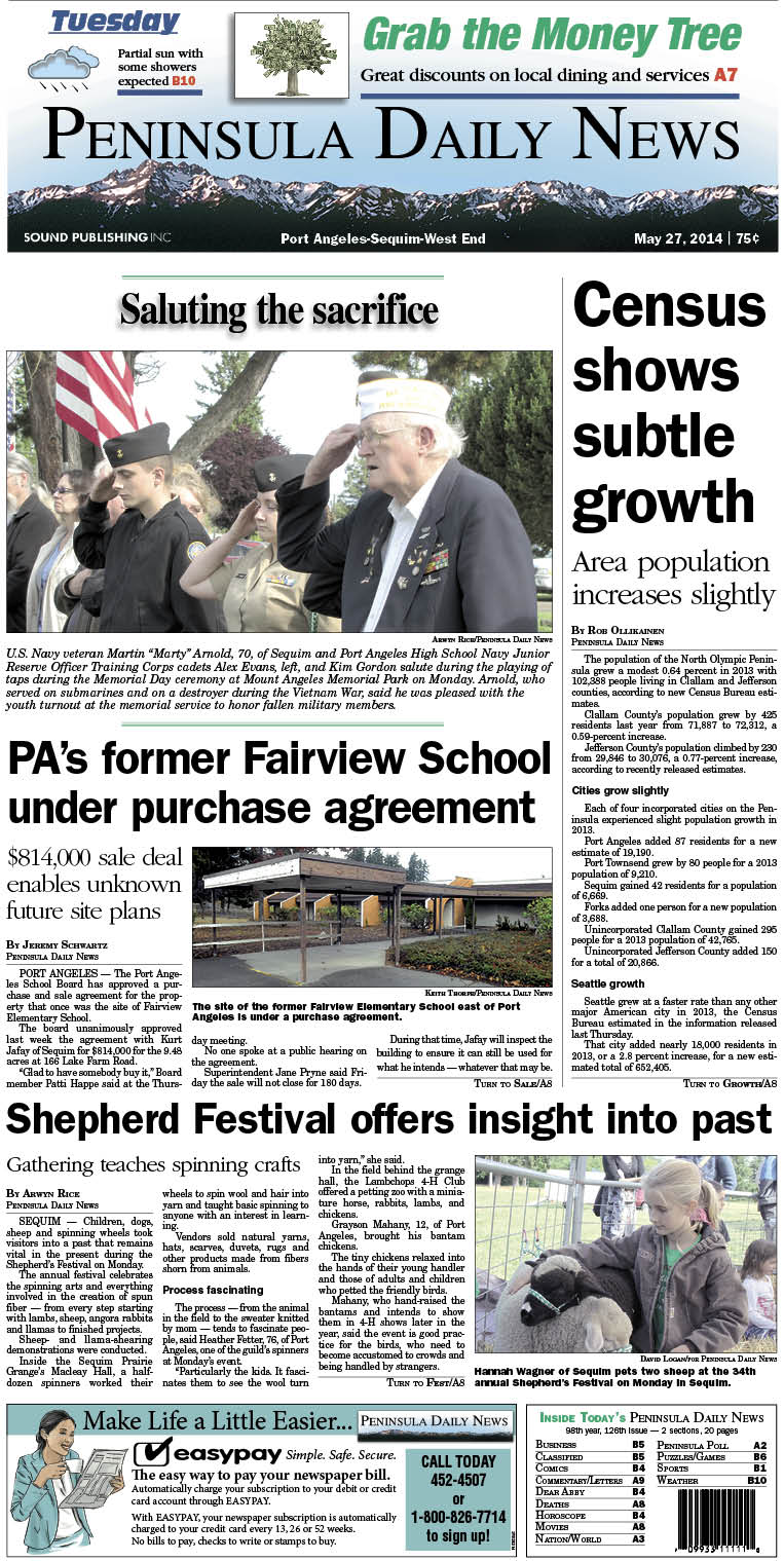 PDN's front page for today's Clallam County readers.