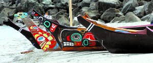 A collection of tribal canoes sits on Hollywood Beach in Port Angeles after participants in the 2012 Canoe Journey arrived Tuesday. Keith Thorpe/Peninsula Daily News