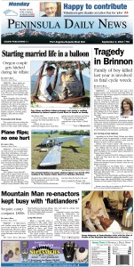 Monday's PDN front page for Clallam County readers. (Click on image to enlarge)