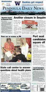 Wednesday's PDN front page for Clallam County readers. (Click on image to enlarge)