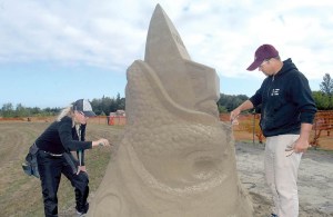 Sand sculptors Lisa Donze of Olympia