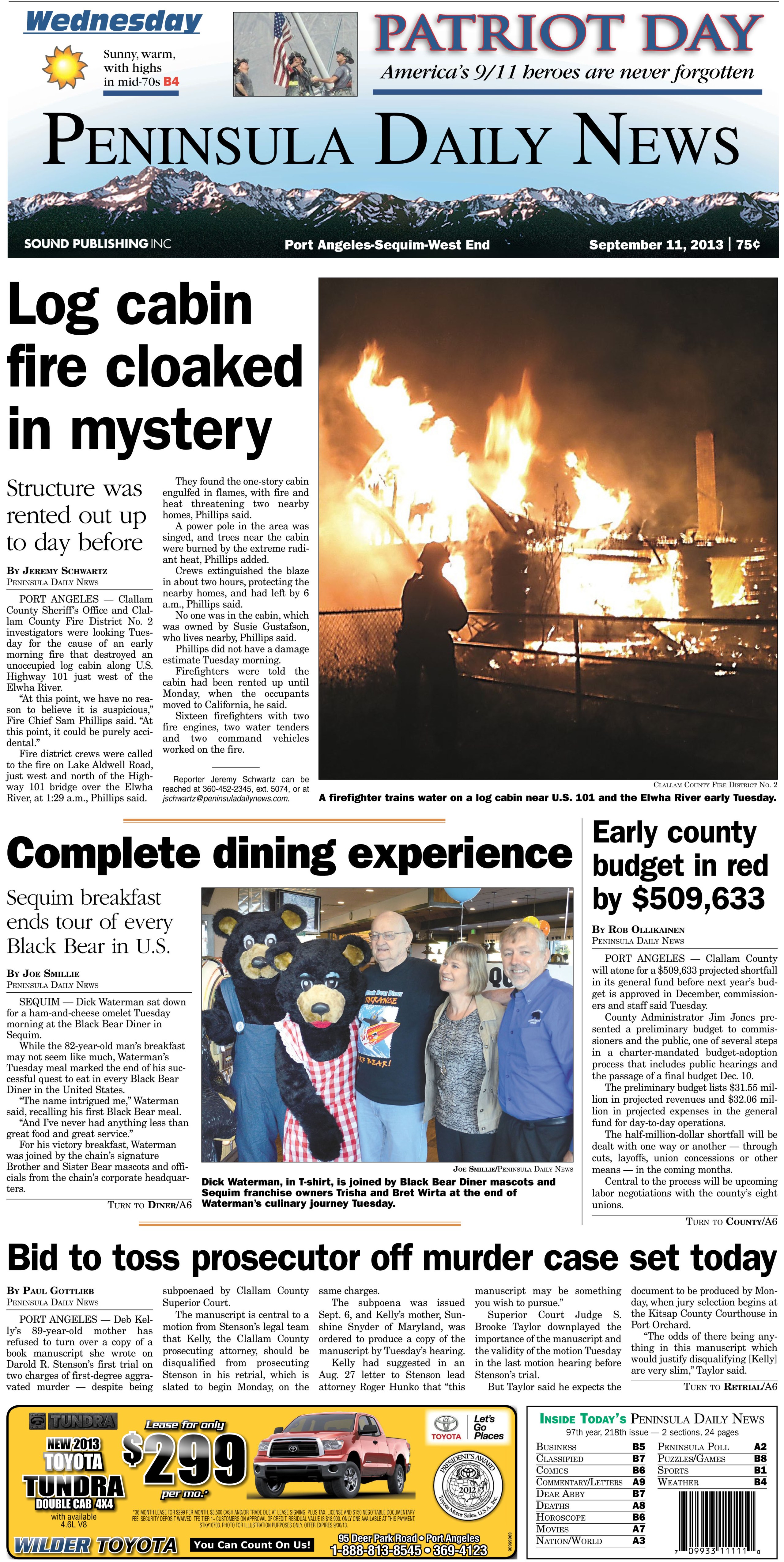Wednesday's Page 1 from our Clallam County edition. (Click on image to enlarge)