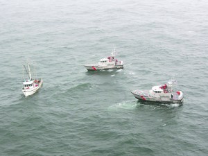 Two 47-foot Motor Life Boat crews from Coast Guard Station Quillayute River respond to help the crew of the Fjord Mist