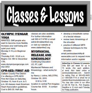 The current 'Classes & Lessons' (Click on image to enlarge)