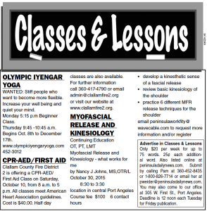 The current 'Classes & Lessons' (Click on image to enlarge)