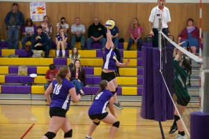 Quilcene freshman Katie Bailey scores a point against Mount Rainier Lutheran during the Rangers' four-set league victory. Steve Mullensky/for Peninsula Daily News