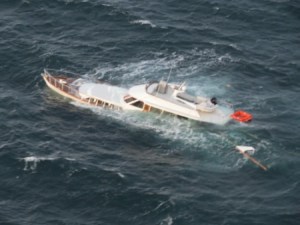 The Lady A taking on water in the Strait of Juan de Fuca near Dungeness Spit. U.S. Coast Guard