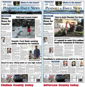 Here are today's Clallam County and Jefferson County front pages — news tailored to your community. There's more inside that isn't online!