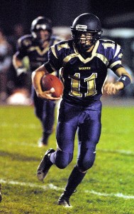 Sequim wide receiver Noah Christiansen gains yardage in the Wolves' win against Port Angeles. Keith Thorpe/Peninsula Daily News