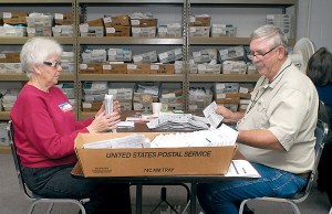 Election volunteers Peggy Norris of Port Angeles