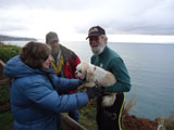 Ed Phillips holds Bella after rescuing the 6-year-old dog from a ledge east of Port Angeles. Clallam County Sheriff's Office