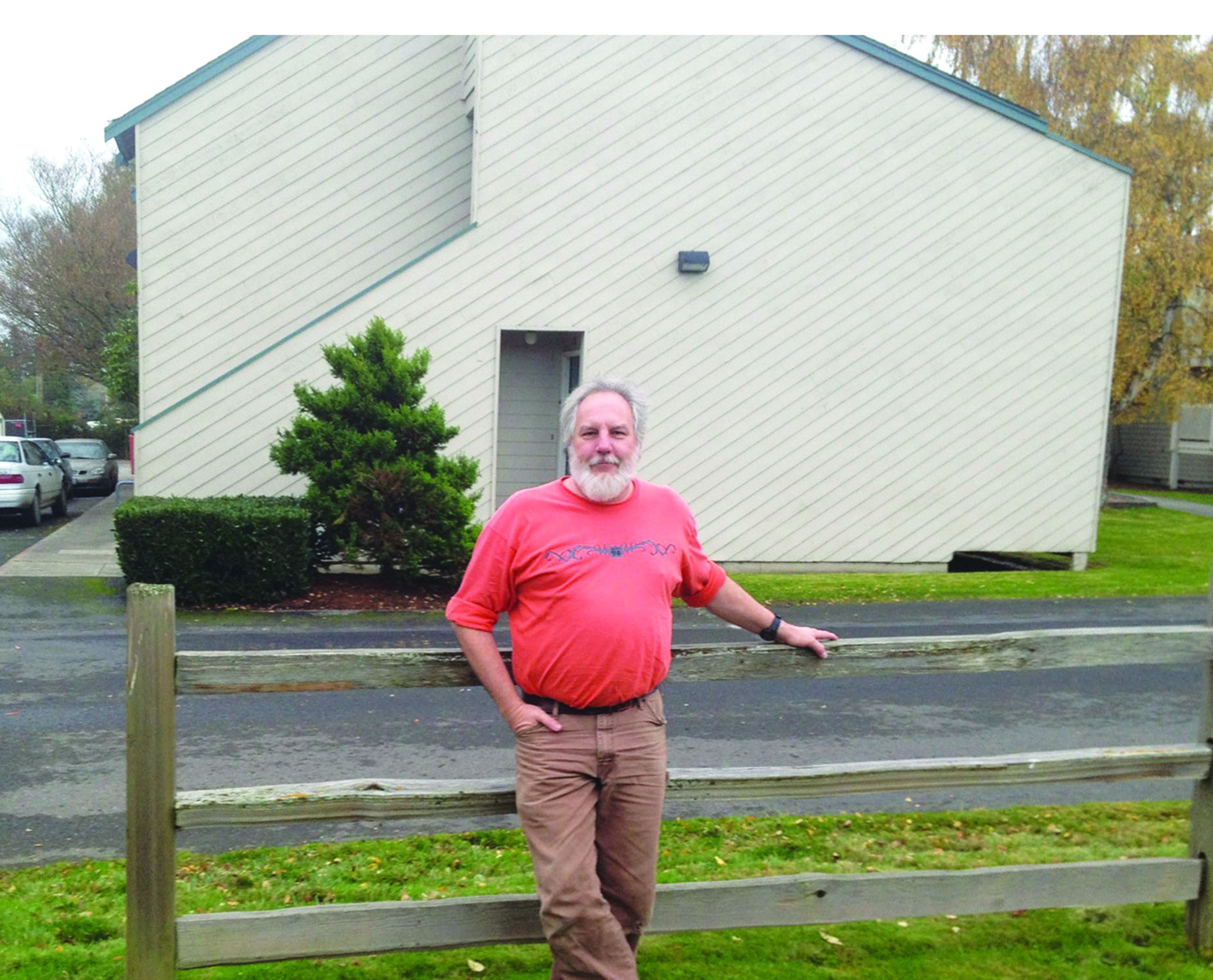 Gregory Brown stands outside his apartment complex in Port Townsend.  -- Photo by Karen Griffiths/for Peninsula Daily News