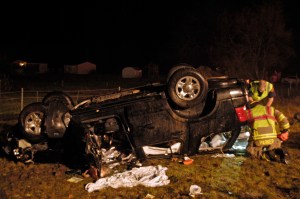 Two people were hurt in a rollover wreck near Sequim on Thursday. Chris McDaniel/Peninsula Daily News