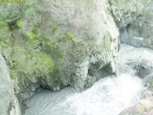 Remnants of the Glines Canyon Dam in a webcam image Monday. Blasting at the site is expected to resume this week. Olympic National Park webcam