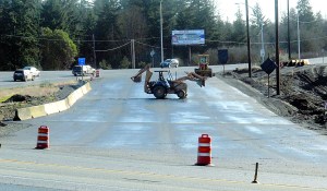 A front loader works at the detour for U.S. Highway 101 near Deer Park Road this week in preparation for diverting traffic around excavations for an underpass east of Port Angeles.  Keith Thorpe/Peninsula Daily News