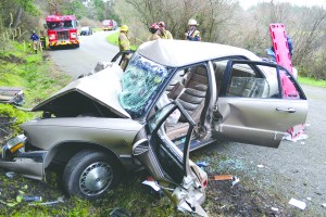 A recent single-car wreck in Port Townsend sent three people to Harborview Medical Center in Seattle.  Bill Beezley/East Jefferson Fire-Rescue