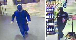 Security camera images of the two masked robbers at the Port Townsend Safeway. Port Townsend Police Department