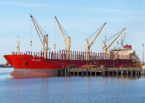 Pan Daisy is shown moored to Port of Port Angeles Terminal 3 to take on logs. She was scheduled to depart Saturday. David G. Sellars/for Peninsula Daily News