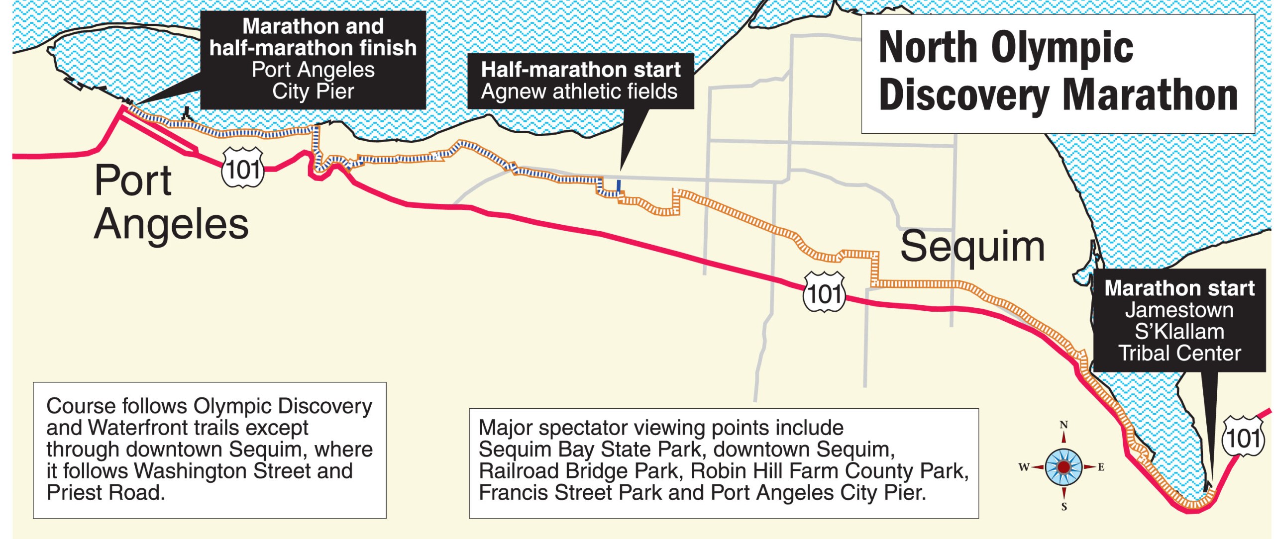 The route of the North Olympic Discovery Marathon and associated running events. Keith Thorpe/Peninsula Daily News