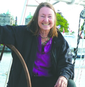 Jeanne Socrates sites aboard her sailboat Nereida in Victorias Inner Harbor prior to the launch of her around-the-world trip
