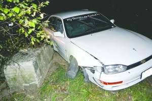 A Port Townsend woman rammed two traffic cinder blocks at the end of 35th Street just west of the end of Umatilla Avenue last week. East Jefferson Fire-Rescue