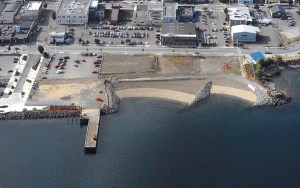 New beaches on the Port Angeles waterfront can be seen in this aerial photo taken last week. On a gentle slope to Port Angeles Harbor
