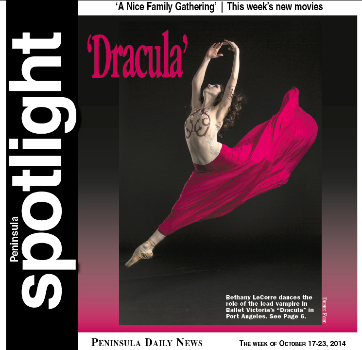 Bethany LeCorre dances the role of the lead vampire in Ballet Victoria's “Dracula.”  [Photo by Derek Ford; Peninsula Spotlight cover design by Heather Loyd/Peninsula Daily News]