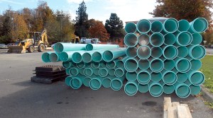 Draining pipes await installation as part of a rennovation of the main parking lot at the Clallam County Courthouse in Port Angeles. Keith Thorpe/Peninsula Daily News