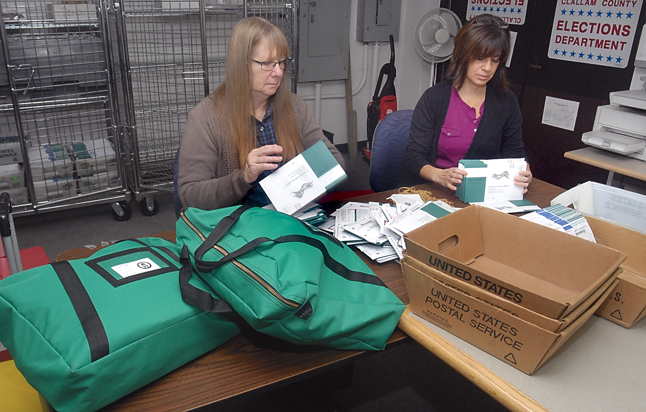 Clallam County election workers Nancy Loghry of Joyce