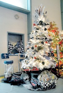A Christmas tree titled “50 Years of the Mustang” received the highest bid of $5